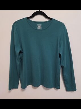 L.L.Bean Teal Long Sleeve Crewneck Top Made With Soft 100% Pima Cotton. Size XL